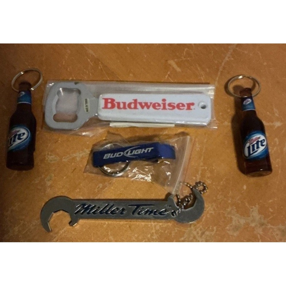 Lot of 5 Budweiser Miller LiteKeychain Bottle Opener Tab Top,
